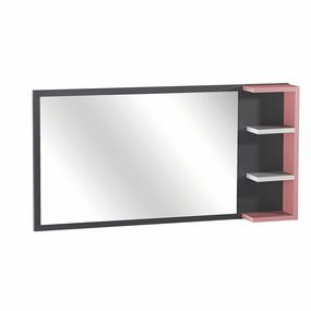 Nástenné zrkadlo s poličkami thor - ružová/biela/čierna