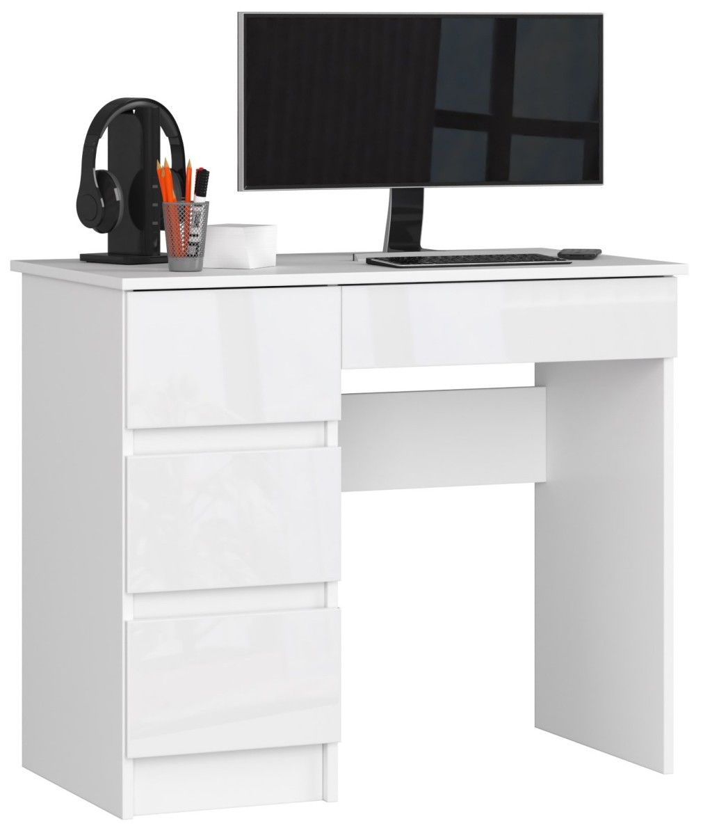 Písací stôl A-7 90 cm biely lesklý ľavý
