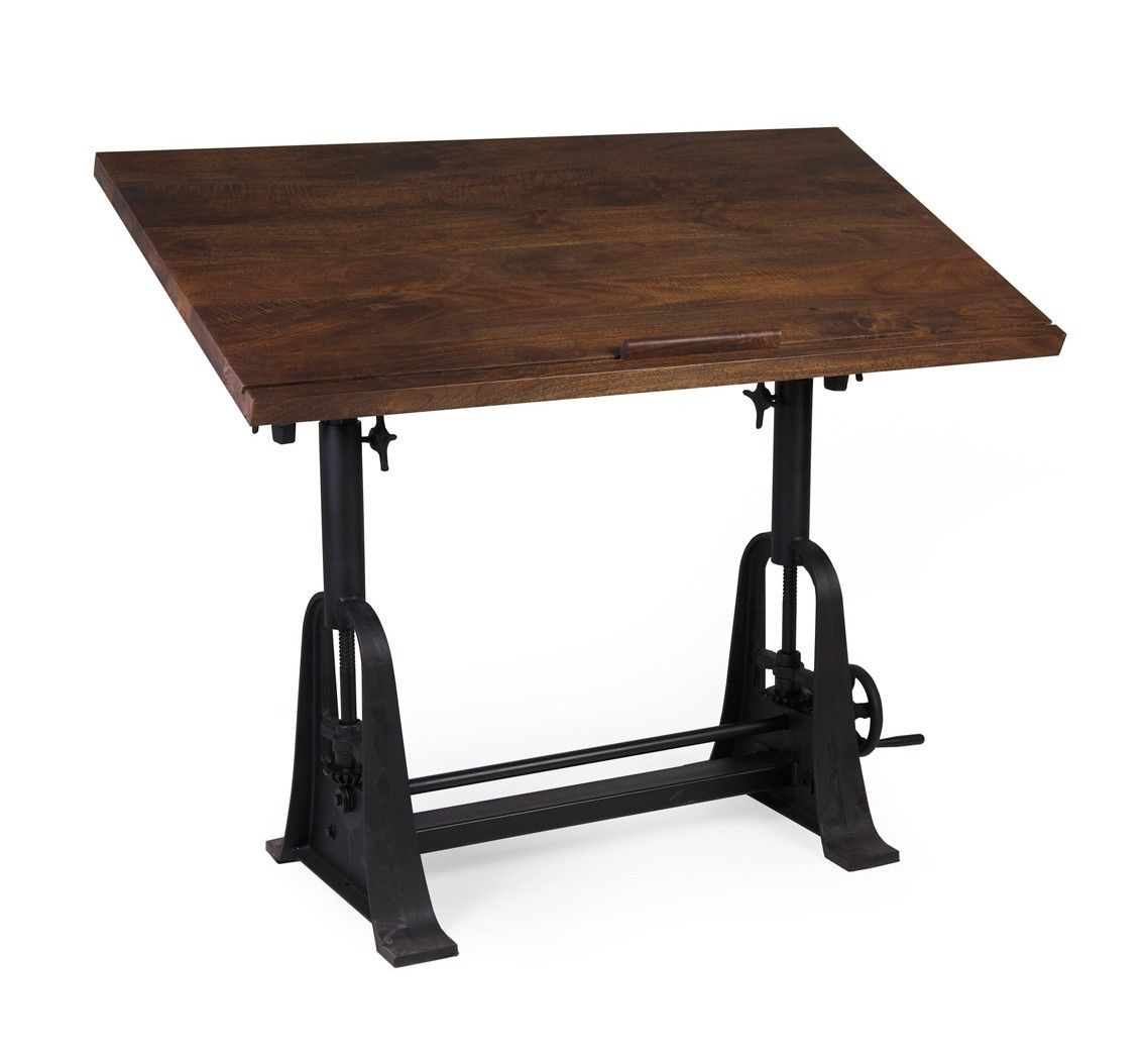 Estila Industriálny dizajnový rysovací stôl HIERRO z masívneho mangového dreva 130cm