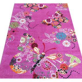 DomTextilu Moderný koberec do detskej izby v ružovej farbe s dokonalým motívom motýľov 64147-238848