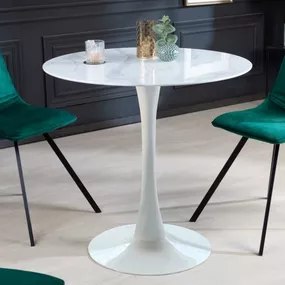 Estila Moderný okrúhly jedálenský stôl Velma v bielej farbe s mramorovou povrchovou doskou a kovovou podstavou 80cm
