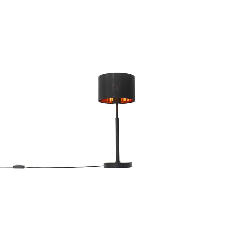 Moderná stolná lampa látkové tienidlo čierna so zlatou - VT 1