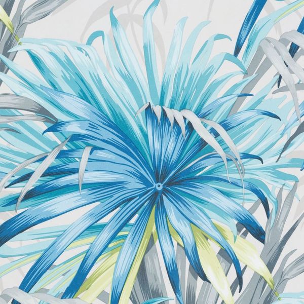 Modrý dekoračný záves s kvetinovým motívom