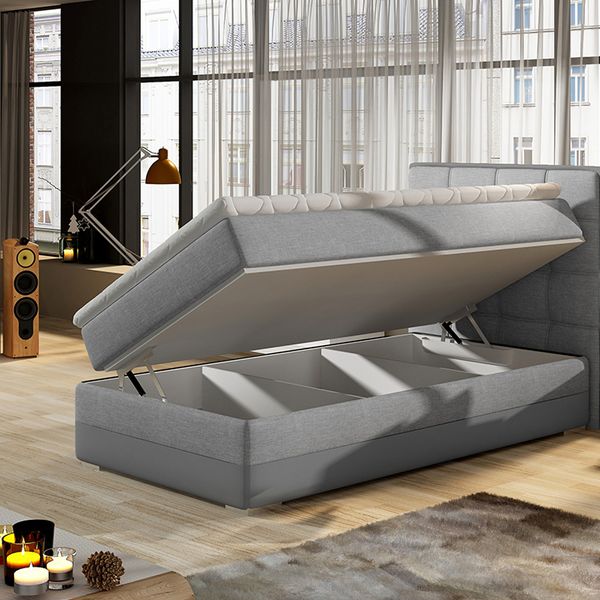 Čalúnená jednolôžková posteľ Alessandra 90 P - svetlomodrá / sivá
