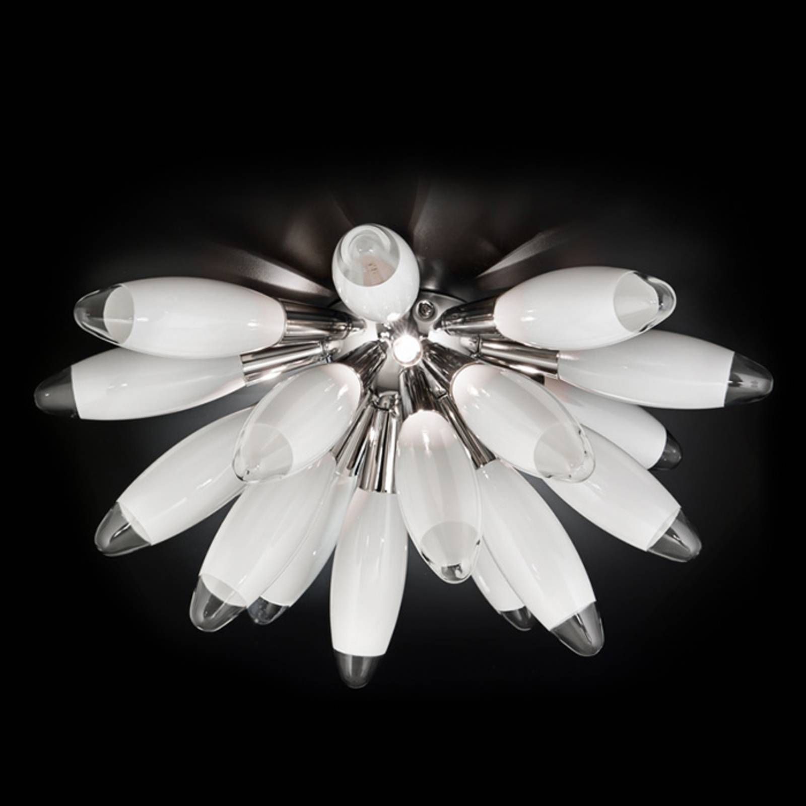 Metallux Biele sklenené stropné svietidlo Flo, 55 cm, Obývacia izba / jedáleň, kov, sklo, G9, 40W, K: 26cm