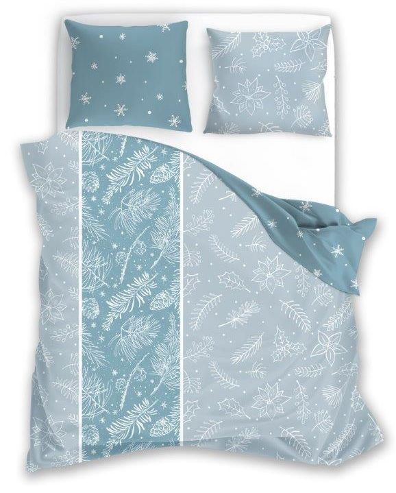 DomTextilu Bavlnené postelné obliečky s vianočnou potlačou modro-sivej faby 3 časti: 1ks 200x220 + 2ks 70 cmx80 48461-221732