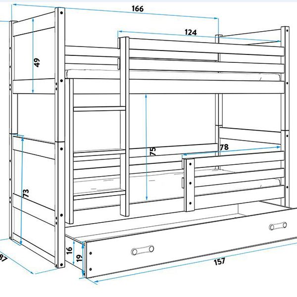 Poschodová posteľ RICO 2 - 160x80cm - Grafitový - Biely