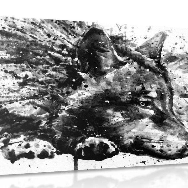 Obraz vlk v akvarelovom prevedení v čiernobielej farbe - 120x80