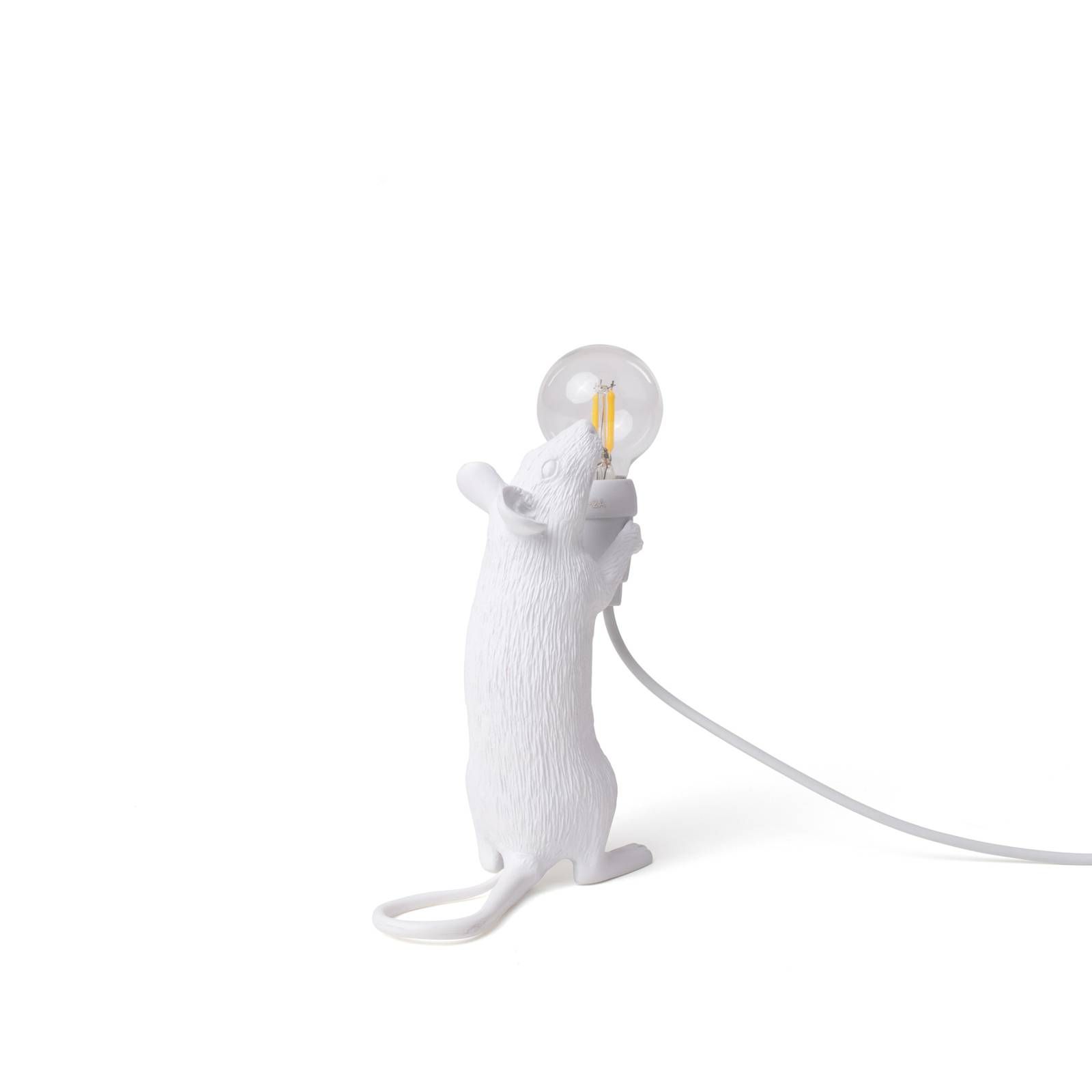 SELETTI Stolová LED lampa Mouse Lamp USB stojacia biela, Obývacia izba / jedáleň, syntetická živica, E14, 1W, L: 12 cm, K: 15cm