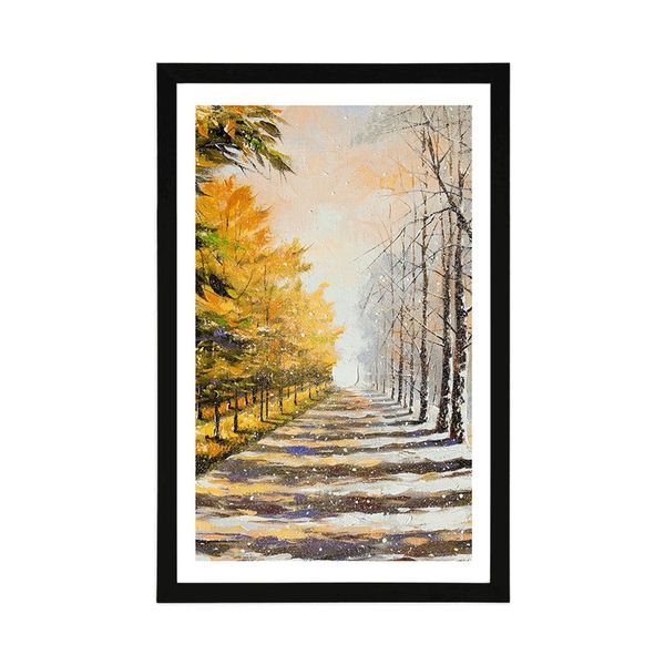 Plagát s paspartou jesenná alej stromov - 40x60 white