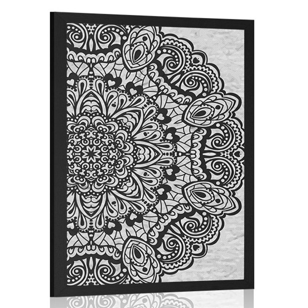 Plagát kvetinová Mandala v čiernobielom prevedení - 60x90 black