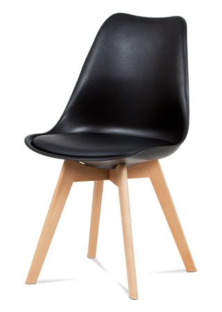 Autronic Jedálenská stolička, plast čierny / koženka čierna / masív buk CT-752 BK