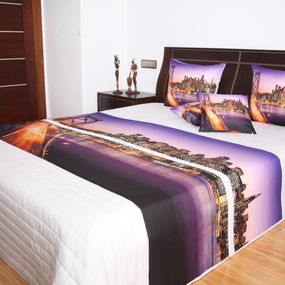 DomTextilu Prehoz na posteľ bielej farby s motívom mesta San Francisco Šírka: 220 cm | Dĺžka: 240 cm 2947-103349