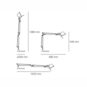 Artemide Tolomeo Mini stolná Al podstavec 3 000 K, Obývacia izba / jedáleň, hliník, oceľ, 10W, K: 54cm