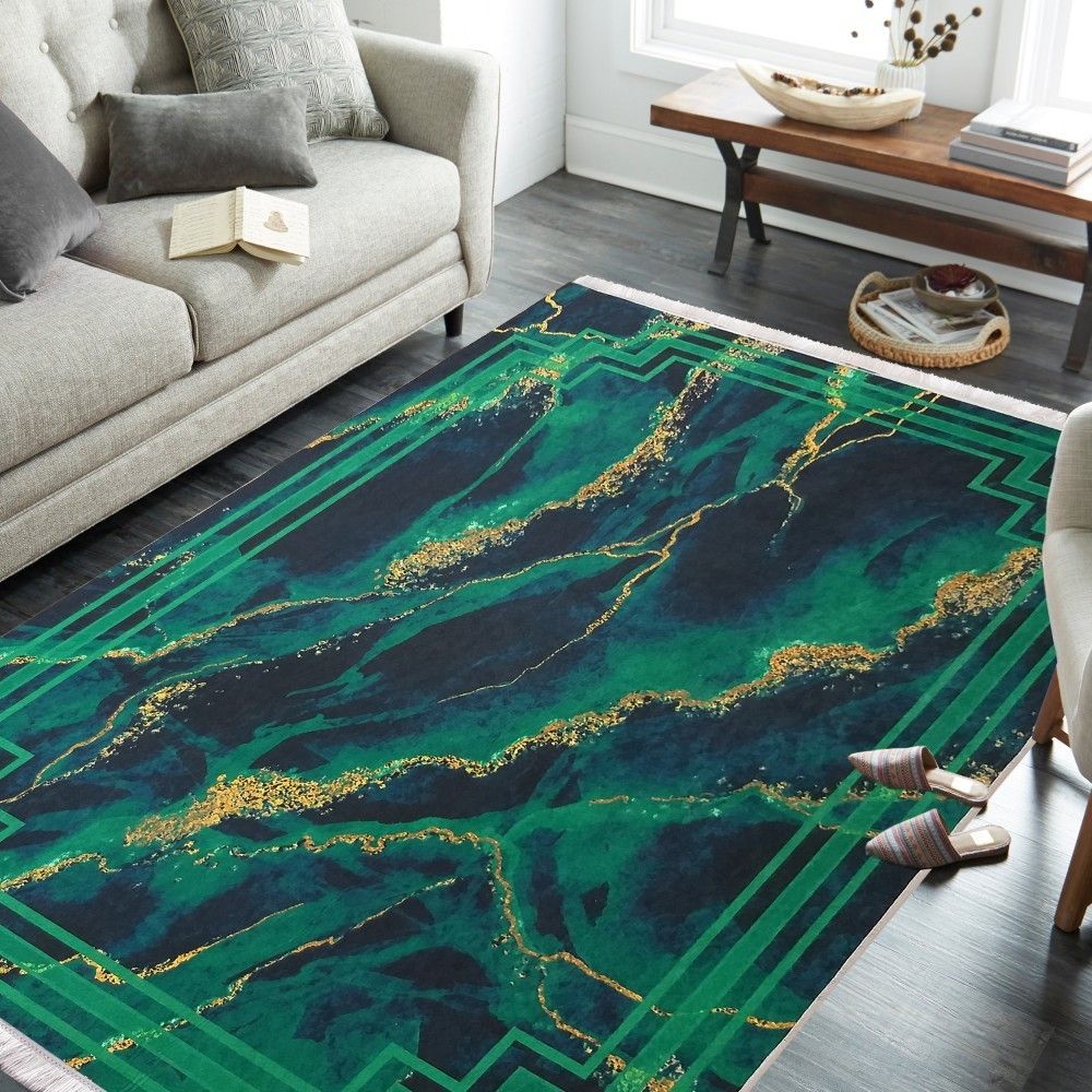 DomTextilu Protišmykový koberec zelenej farby so vzorom 55139-234500