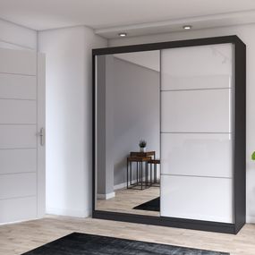 Mebli Idzczak Multi 35 s posuvnými dverami so zrkadlom 183 cm čierna/biela + zrkadlo