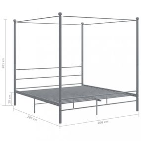 Posteľ s nebesami sivý kov Dekorhome 200 x 200 cm