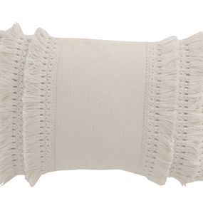 Krémový bavlnený vankúš so strapcami Fransen white off - 45*30 cm