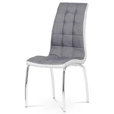 Autronic Jedálenská stolička, látka sivá / koženka biela, chróm DCL-420 GREY2