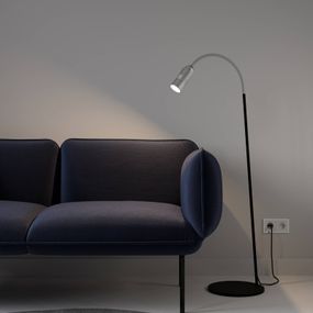 Top Light Neo! Floor LED lampa stmieva hliník/strieborná, Obývacia izba / jedáleň, hliník, textil, sklo, 14W, L: 30 cm, K: 171.8cm