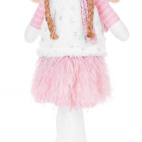 Postavička MagicHome Vianoce, Anjelik s ružovou sukňou, látkový, ružovo-biely, 29x13x59 cm