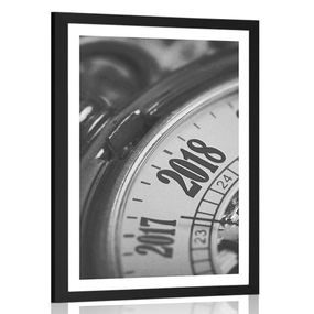Plagát s paspartou vintage vreckové hodinky v čiernobielom prevedení - 60x90 black