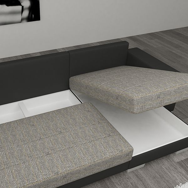 Rohová sedačka U s rozkladom a úložným priestorom Mariano P - sivá (Berlin 01) / biela (Soft 17)