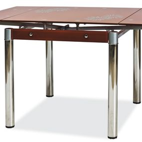 Jedálenský stôl GD-082 - chróm / tvrdené sklo / hnedá