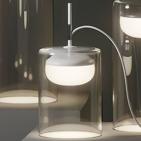 Prandina Diver stolná LED lampa T1 2 700 K biela, Obývacia izba / jedáleň, sklo, ručne fúkané, kov, 8.5W, K: 24cm