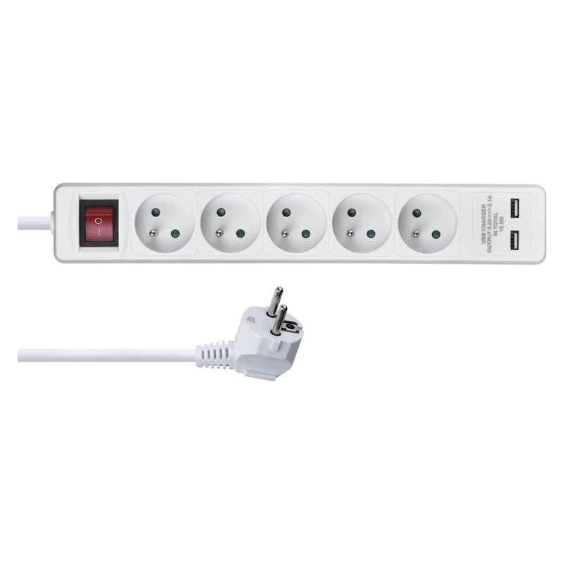 Emos 5 zásuviek 3m s vypínačom biely + 2xUSB P1513RU