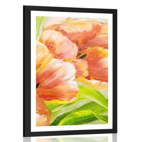 Plagát s paspartou červené tulipány vo vintage prevedení - 40x60 black