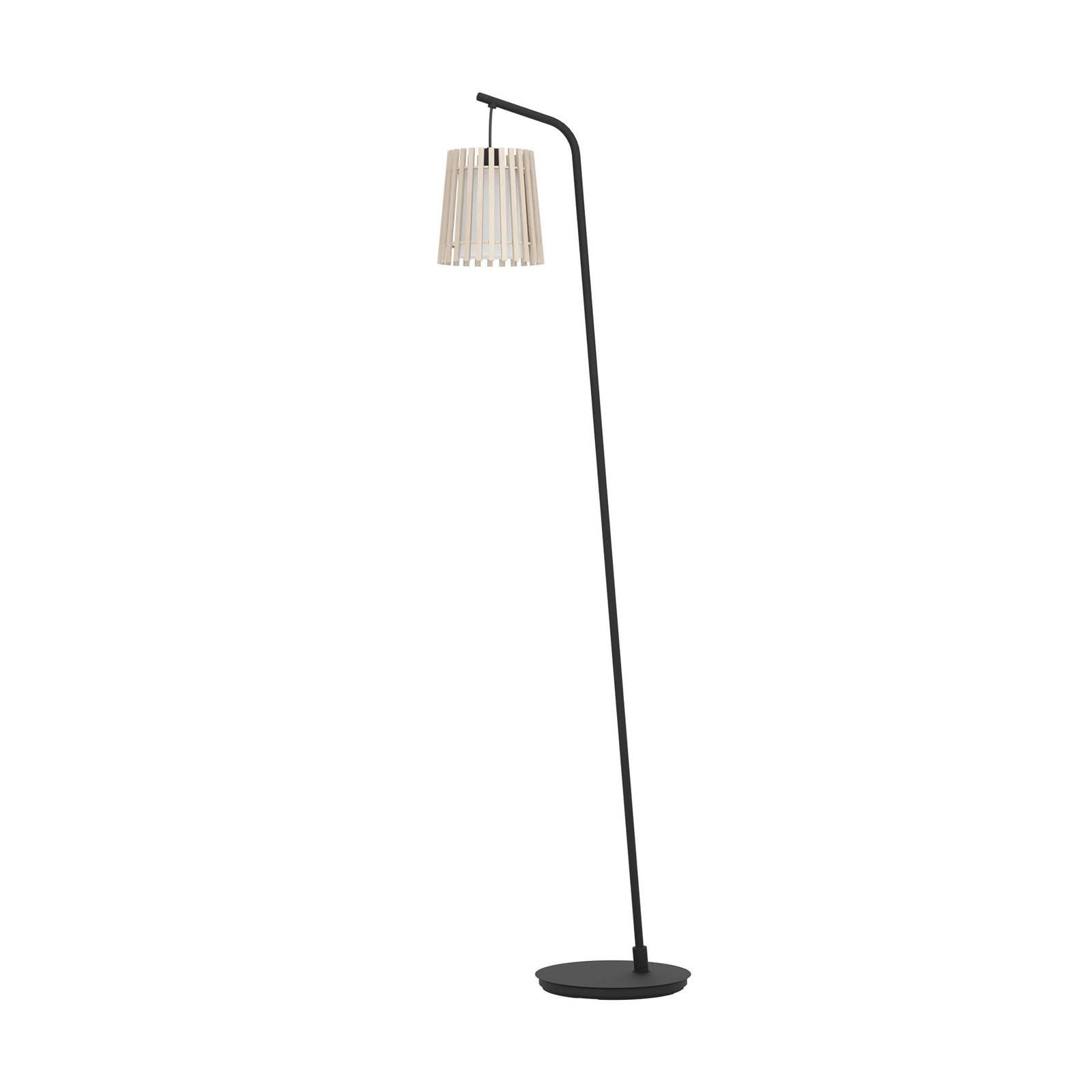 EGLO Stojacia lampa Fattoria s dvojitým tienidlom, Obývacia izba / jedáleň, drevo, textil, oceľ, E27, 25W, L: 20 cm, K: 170cm