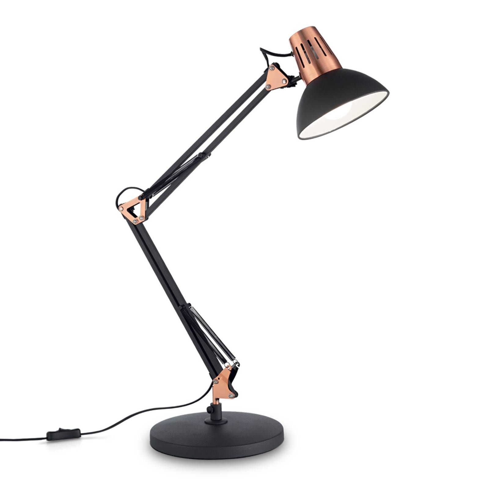 Ideallux Stolná lampa Wally s kĺbovým ramenom čierna/medená, Pracovňa / Kancelária, kov, E27, 42W, K: 58cm
