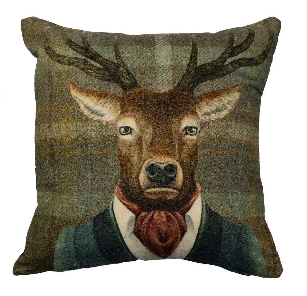 Károvaný zamatový vankúš s jeleňom Preppy Deer - 45*45*19cm