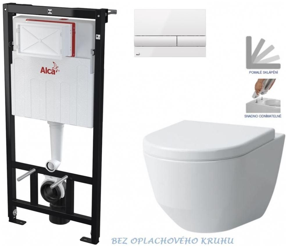 ALCADRAIN Sádromodul - predstenový inštalačný systém s bielym tlačidlom M1710 + WC LAUFEN PRO RIMLESS + SEDADLO AM101/1120 M1710 LP1