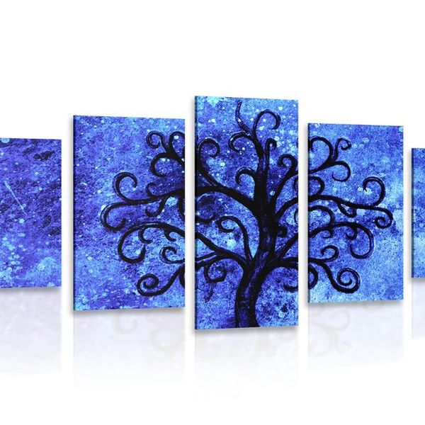 5-dielny obraz strom života na modrom pozadí - 100x50