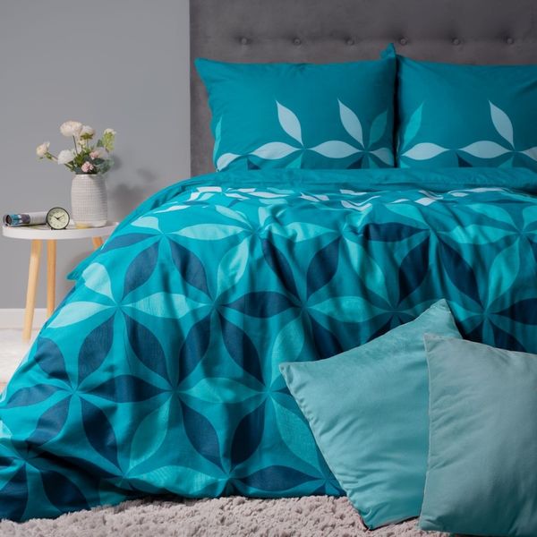 Bavlnená posteľná bielizeň s jemným tyrkysovým vzorom 3 časti: 1ks 160x200 + 2ks 70x80 Tyrkysová