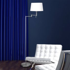 Steinhauer Strieborná stojaca lampa MEANDER látkové tienidlo, Obývacia izba / jedáleň, kov, látka, E27, 60W, L: 32 cm, K: 151cm
