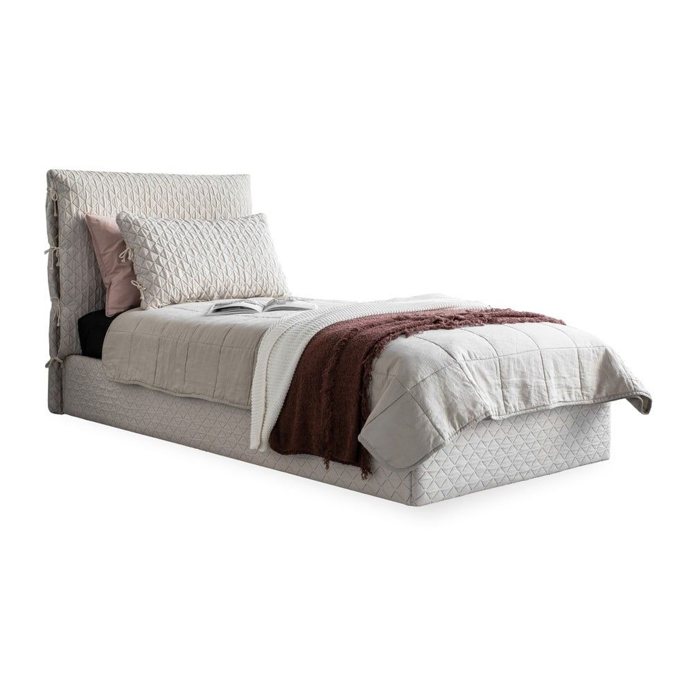 Béžová čalúnená jednolôžková posteľ s úložným priestorom s roštom 90x200 cm Sleepy Luna – Miuform