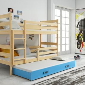 Poschodová posteľ s prístelkou ERIK 3 - 160x80cm - Borovica - Modrá