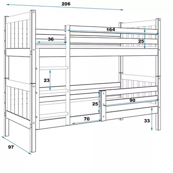 Poschodová posteľ CARINO GRAFIT 90x200 bez úložného priestoru