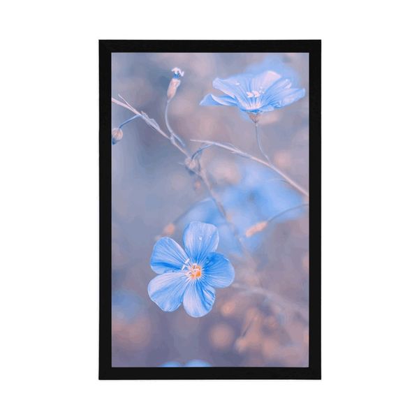 Plagát modré kvety na vintage pozadí - 20x30 black