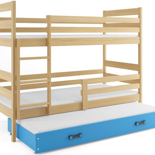Poschodová posteľ s prístelkou ERIK 3 - 160x80cm - Borovica - Modrá