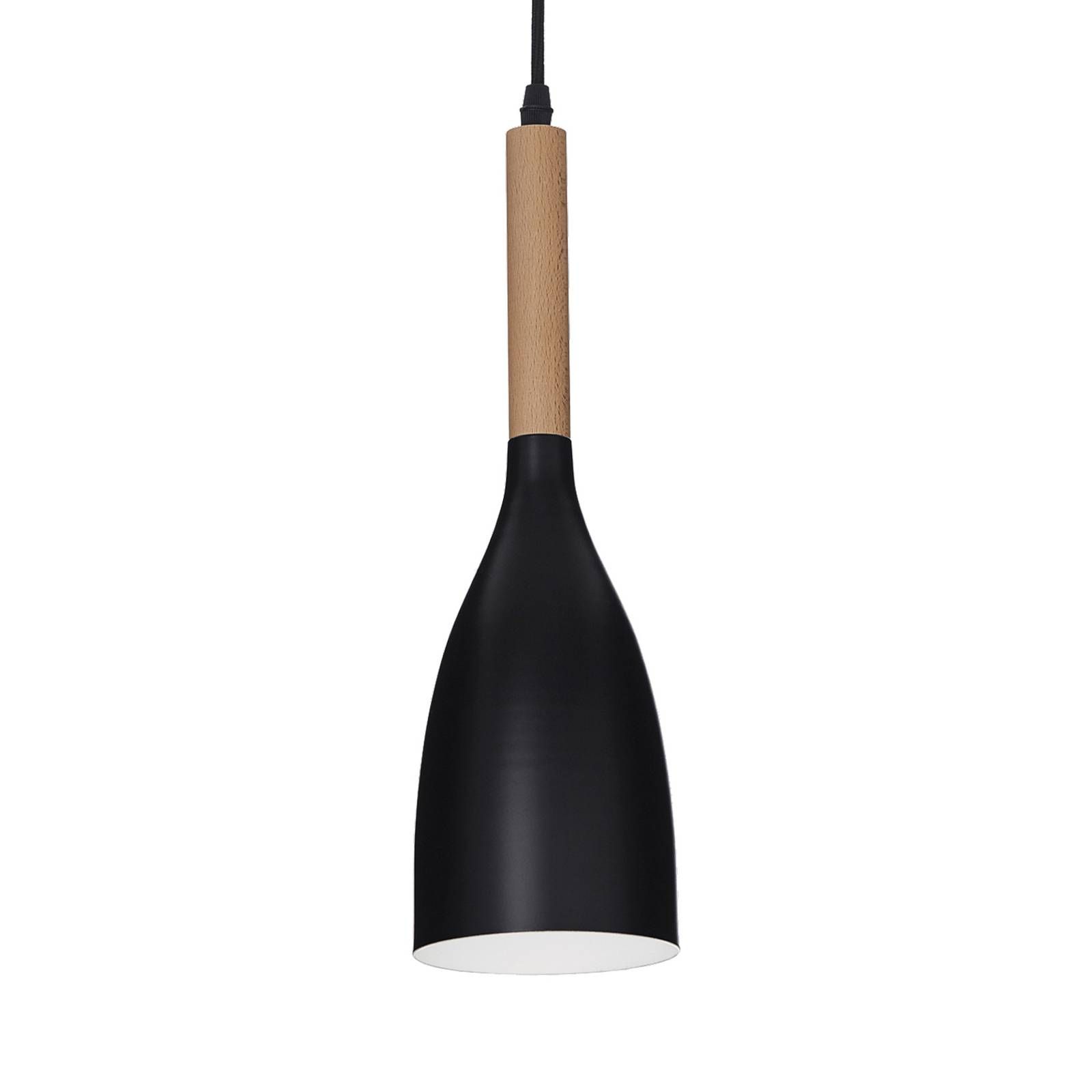 Ideallux Závesná lampa Manhattan drevený detail, čierna, Obývacia izba / jedáleň, kov, drevo, E14, 40W, K: 34.5cm