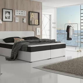 Manželská posteľ Boxspring 180 cm Namakyra komfort (biela + čierna) (s matracom a roštom)