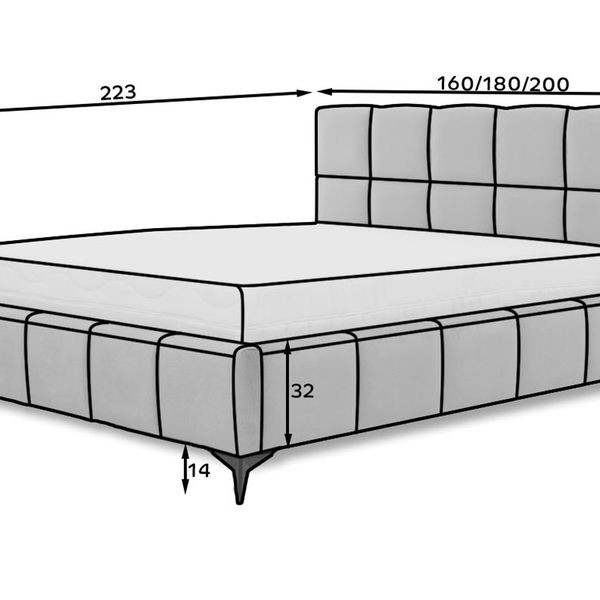 Čalúnená manželská posteľ s roštom Molina 180 - tmavosivá