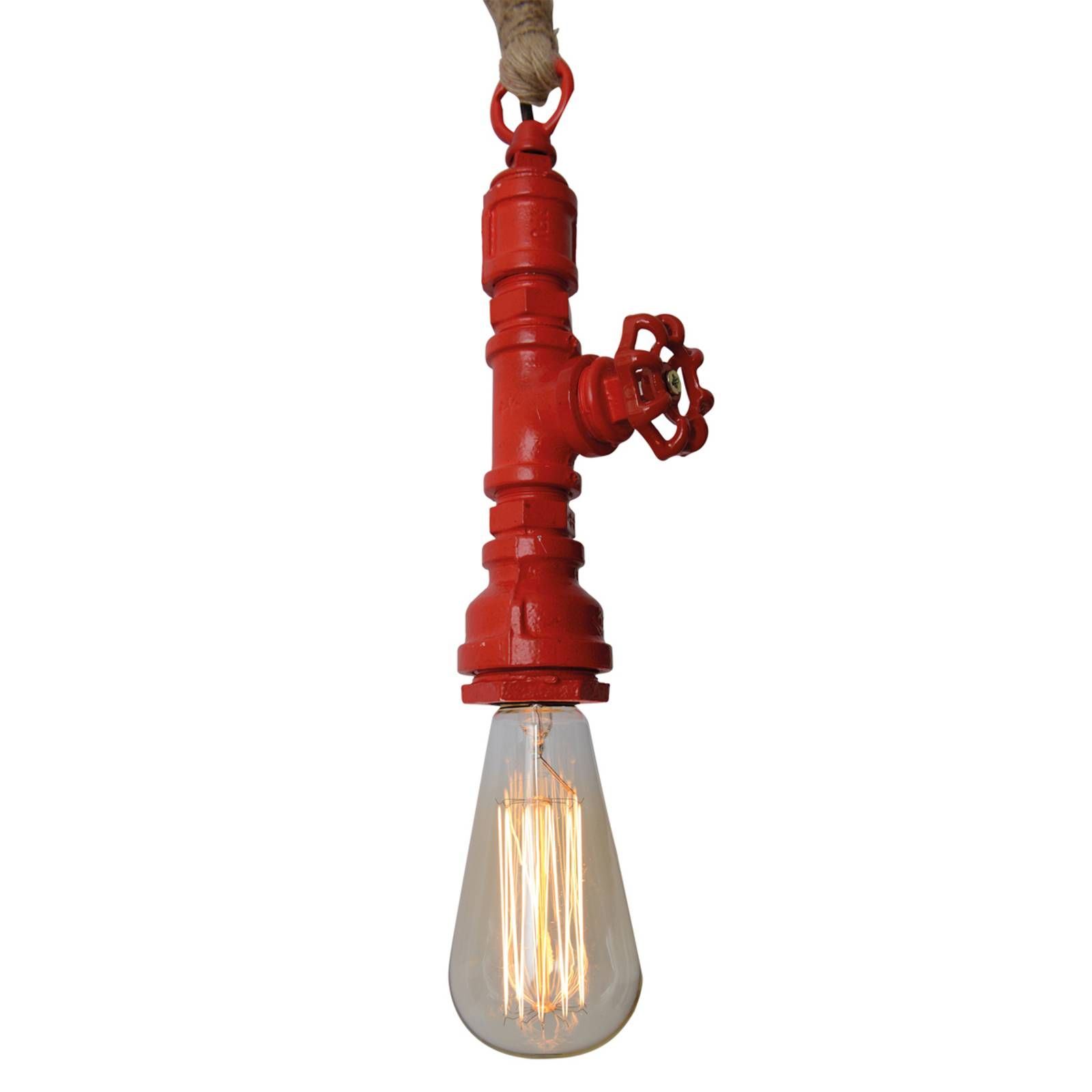 Näve Závesná lampa Vintage s konopným lanom červená, Obývacia izba / jedáleň, konopné lano, kov, E27, 40W