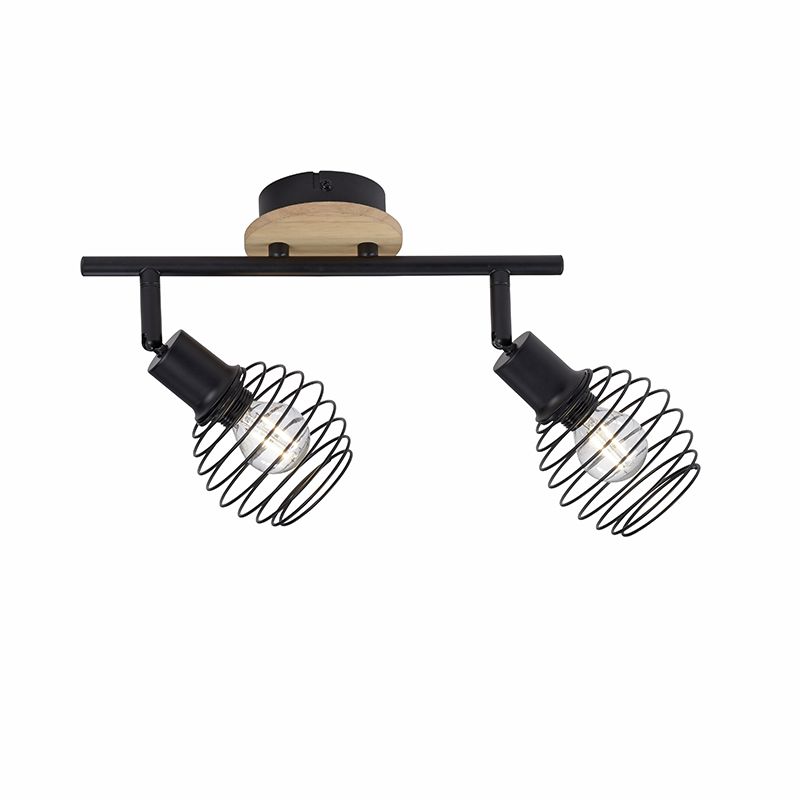 Dizajnový strop bodový čierny s drevom 2-svetlý - Zisky