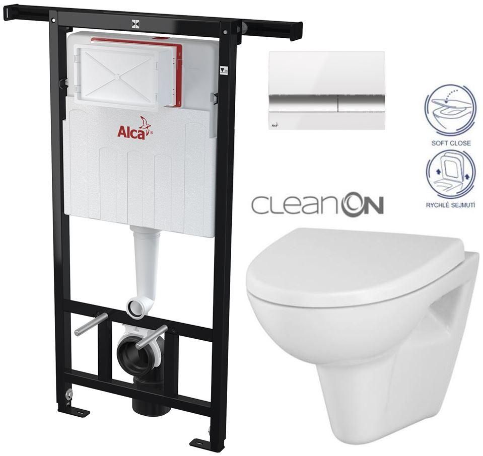 ALCADRAIN Alcadrain Jádromodul - predstenový inštalačný systém s bielym / chróm tlačidlom M1720-1 + WC CERSANIT CLEANON PARVA + SEDADLO AM102/1120 M1720-1 PA1