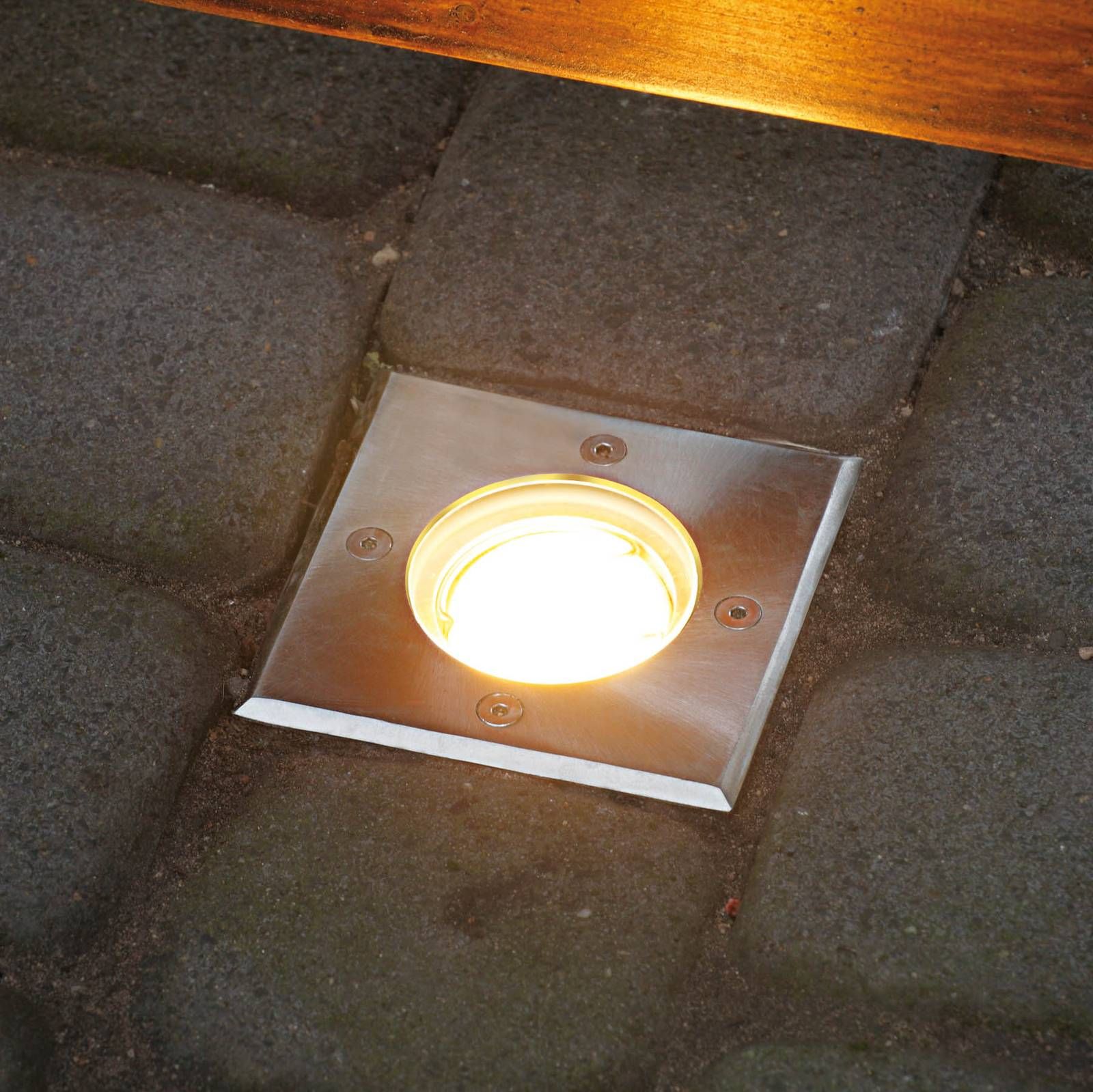 Heitronic Zapustené podlahové svetlo Potsdam, IP67, hranaté, Odliatok hliníkovej zliatiny, ušľachtilá oceľ, plast, GU10, 7W, P: 11 cm, L: 11 cm